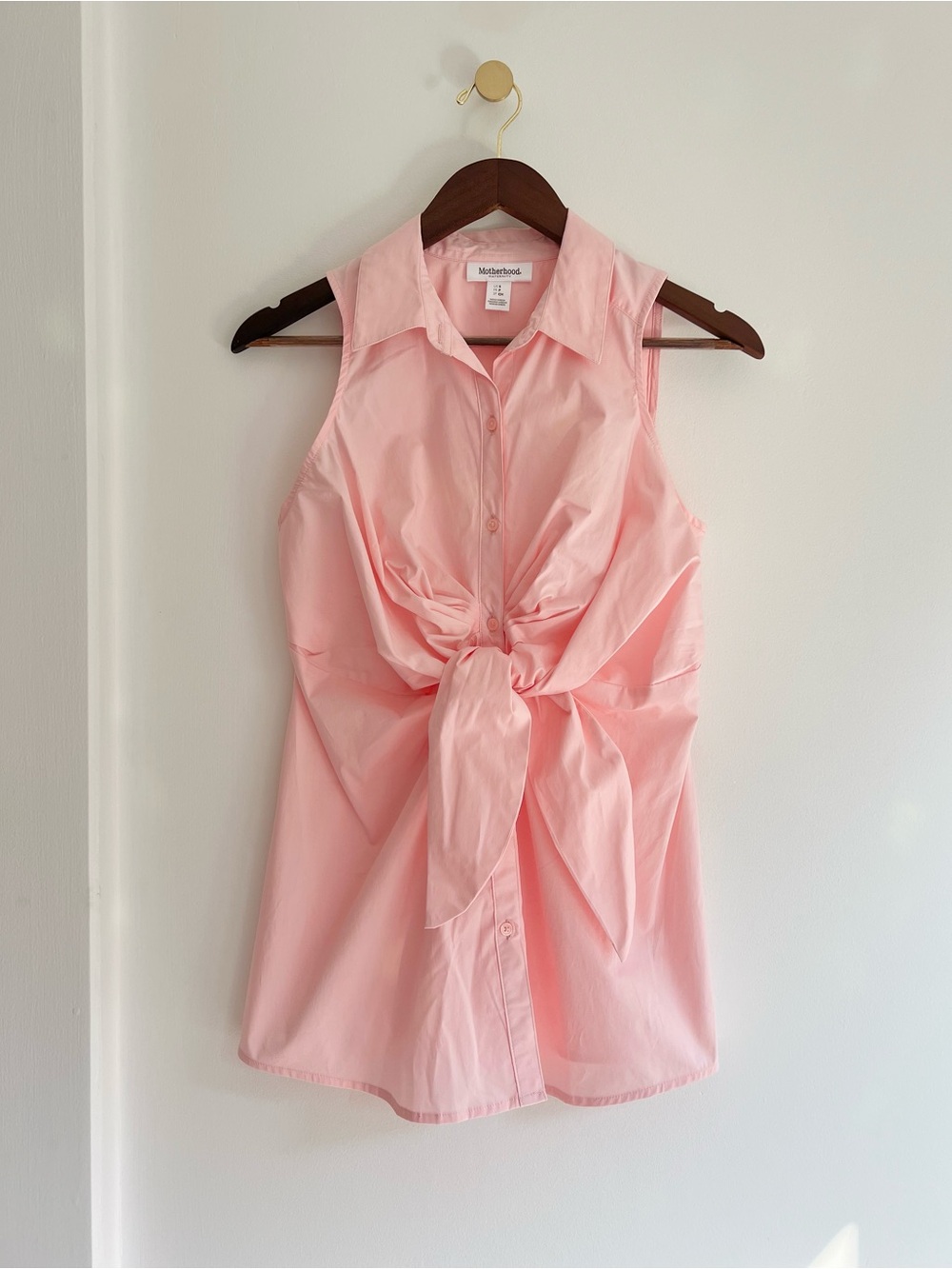 Motherhood Maternity Light Pink Sleeveless Button-Front Tie Shirt | Women’s (S)